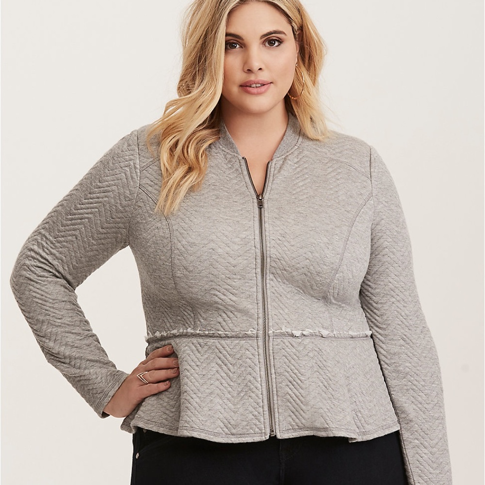 TORRID Gray Peplum Zip Up Fleece Jacket Size 2 - Picture 1 of 8